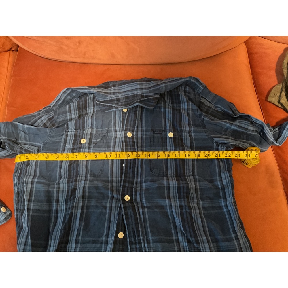 Polo Ralph Lauren Mens Large Blue Plaid Silk Linen Button Down Shirt Pockets - Picture 5 of 6
